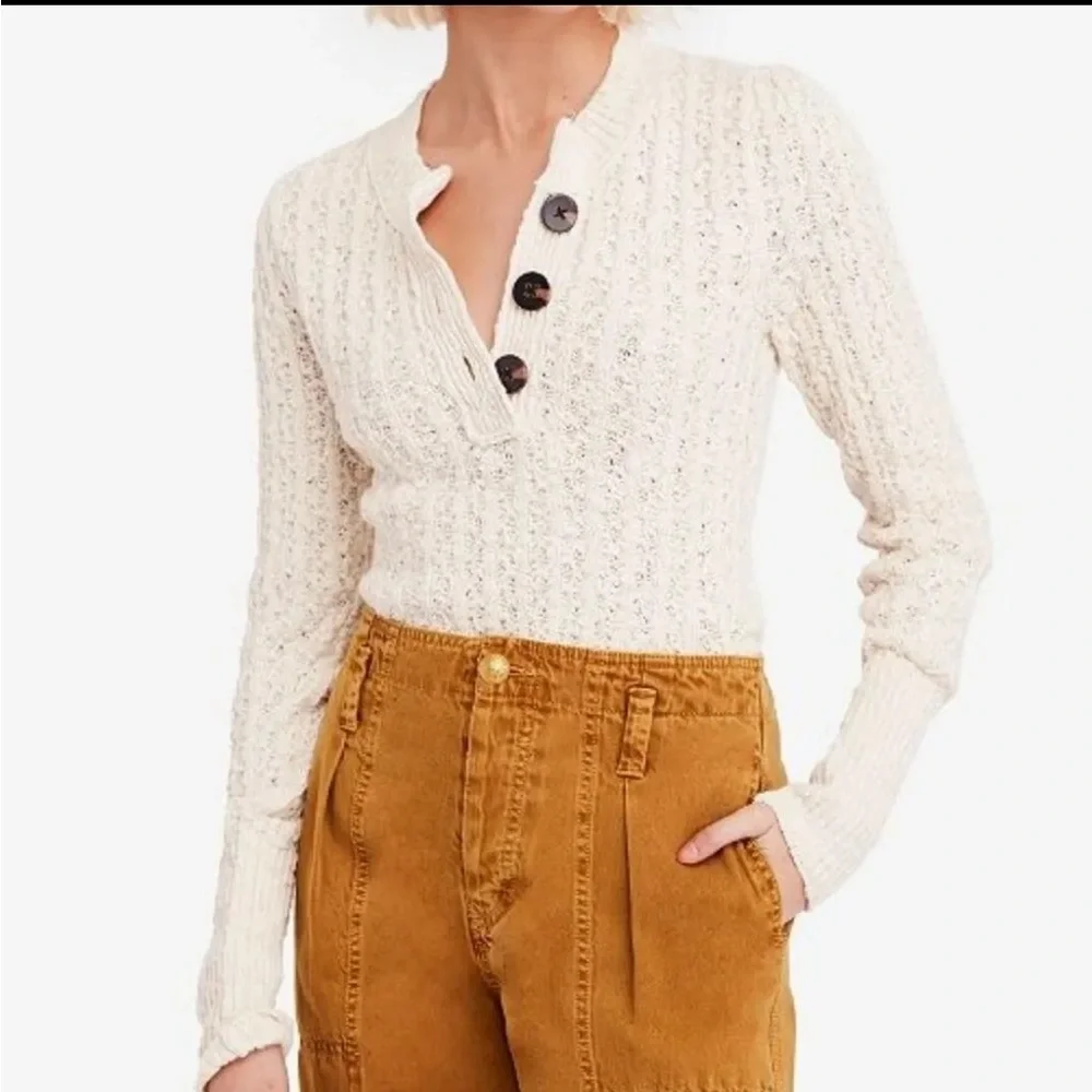 Free People All My Friends Knitted Henley Sweater - Picture 2 of 9
